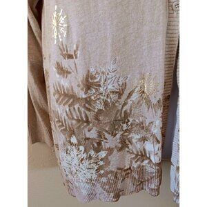Snowflakes Winter Cardigan Sweater Gold Leaves Tan Holiday XXL